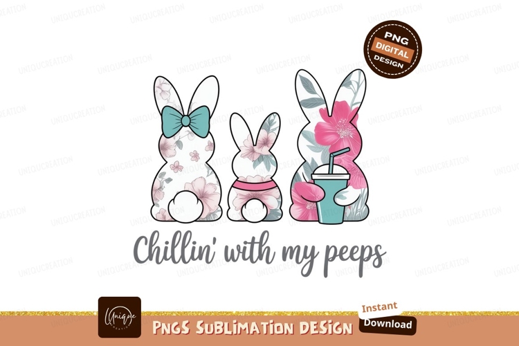 Floral bunnies drinking beverages bunny pink
