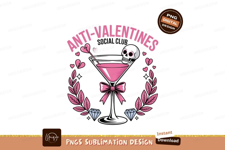 Skull martini anti valentines club glass pink