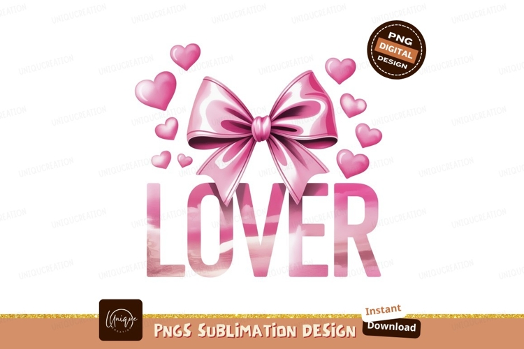 Pink bow hearts lover text image