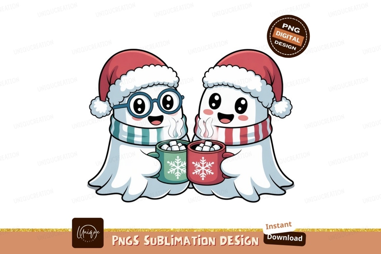 Cute ghosts holding hot chocolate christmas scarf