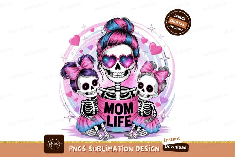 Mom life skeleton family children pink