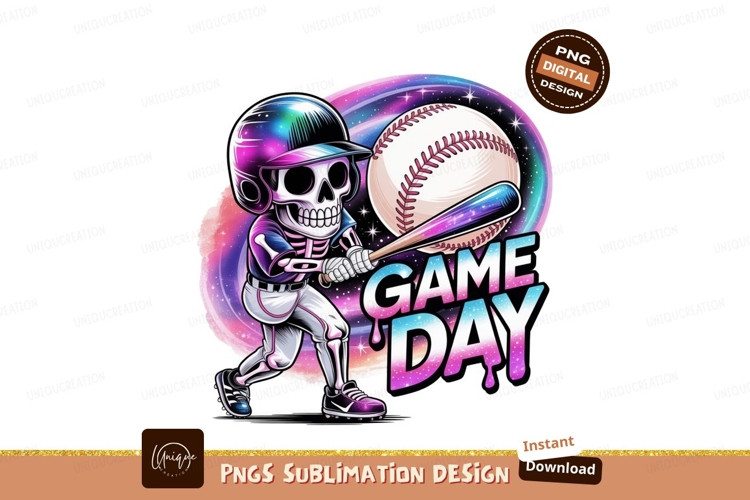 Skeleton baseball player batting game day image