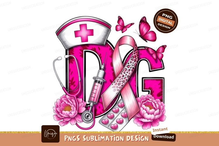 Pink nurse medical ribbon butterflies flowers SUBLIMATION