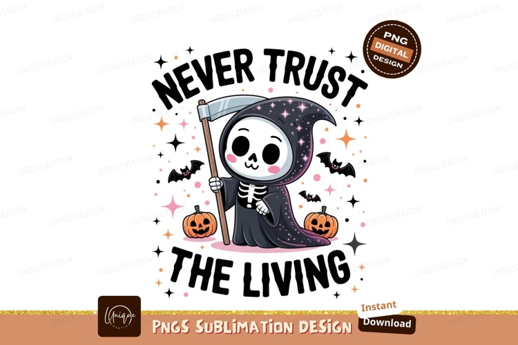 Cute grim reaper with scythe and pumpkins halloween