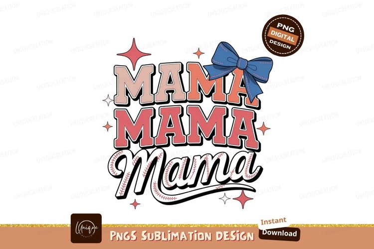 Mama Baseball Bow Stars pink