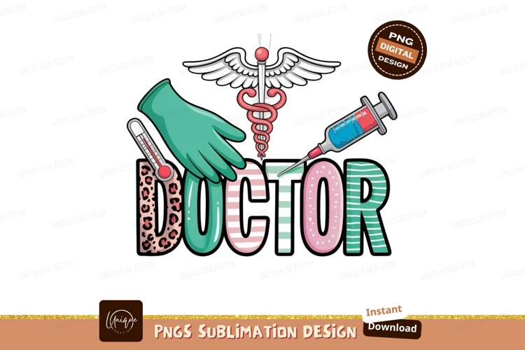Doctor medical symbols and text caduceus syringe