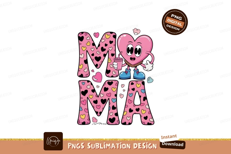 Mama heart character with drink pink