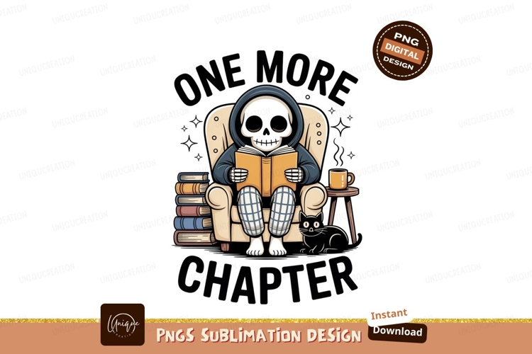 Skeleton reading book with cat and coffee image