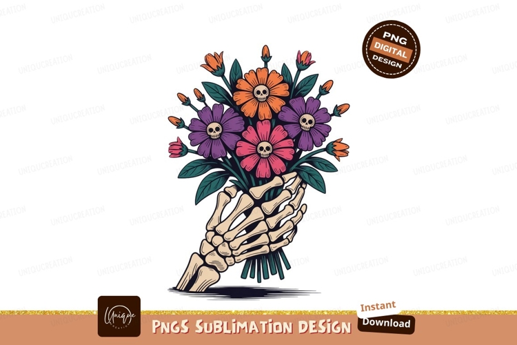 Skeleton Hand Holding Skull Flowers skulls bouquet