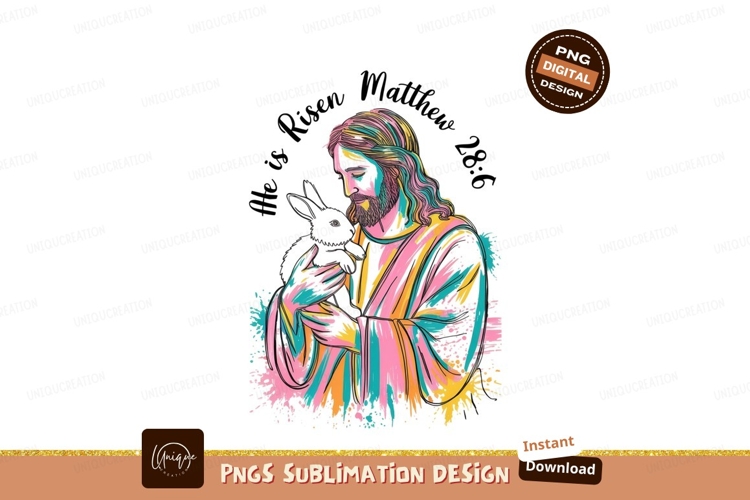 Jesus holding rabbit colorful abstract religious