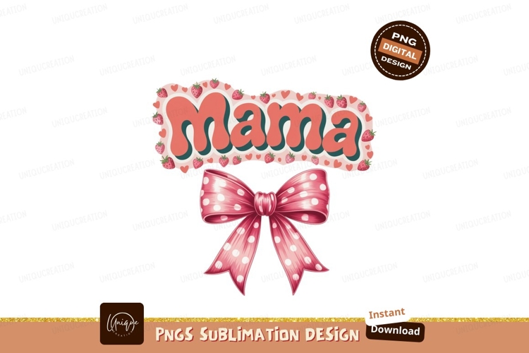 Mama strawberry bow pink hearts