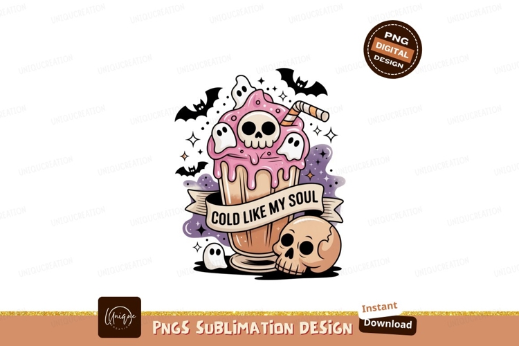 Pink milkshake with skulls and ghosts SUBLIMATION