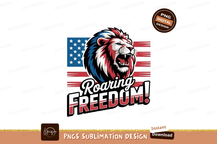 Roaring lion freedom flag stars