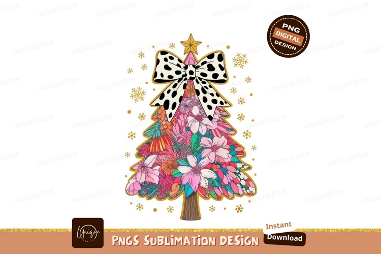 Floral Christmas Tree with Polka Dot Bow flowers pink