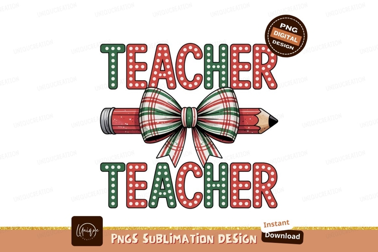 Red green plaid bow pencil teacher image
