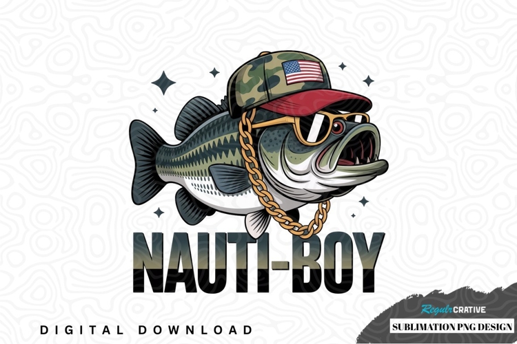 Nauti-boy bass fish sublimation png design