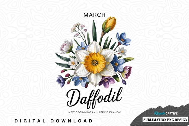 March daffodil sublimation png design