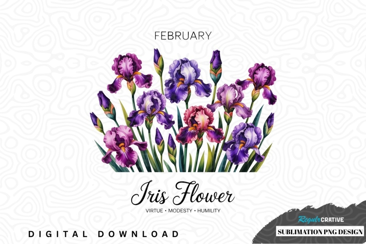 February iris flower sublimation png design