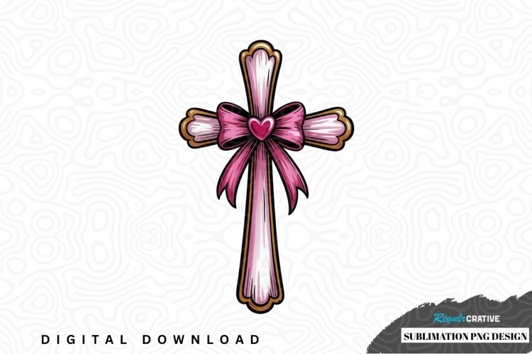 Pink cross with heart bow sublimation design example image 1