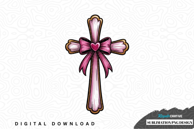 Pink cross with heart bow sublimation design