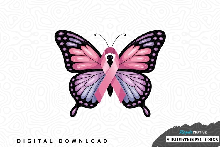 Pink ribbon butterfly sublimation png design