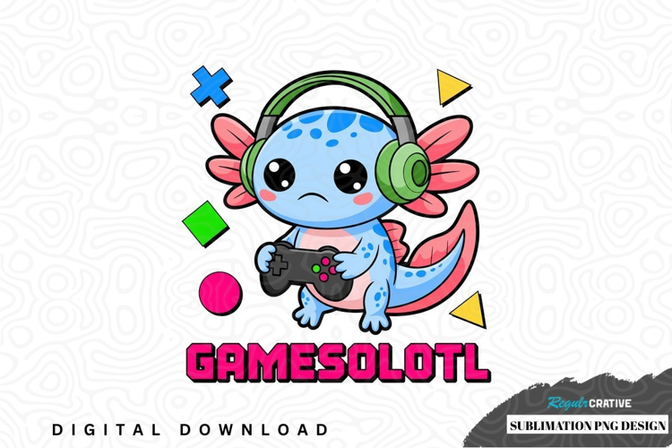 Cute axolotl gaming sublimation design