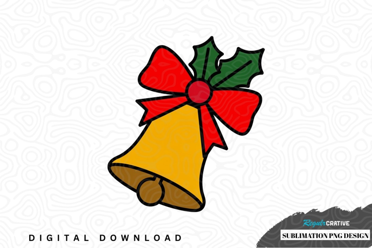 Christmas bell with holly leaf sublimation design