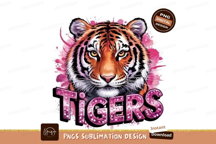 Tigers Head Pink Watercolor Sublimation Png