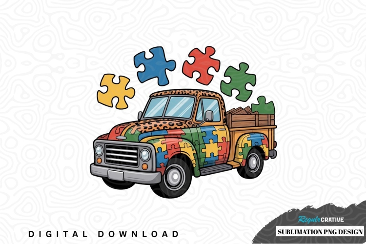 Colorful puzzle truck sublimation design