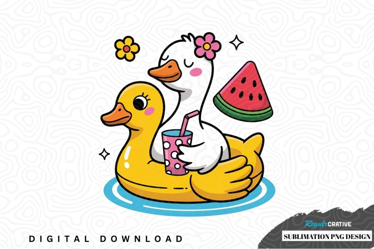 Cute ducks in inflatable pool sublimation png design