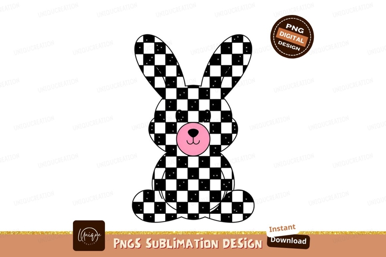 Checkered Pattern Easter Bunny Design Sublimation