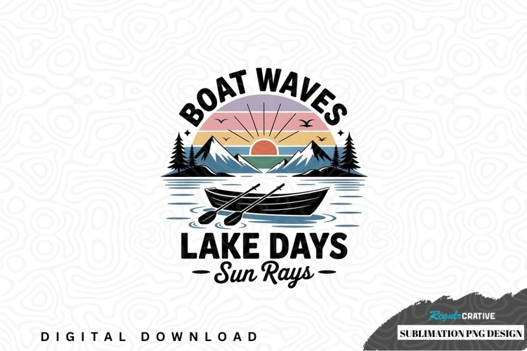 Boat waves lake days sun rays sublimation png design