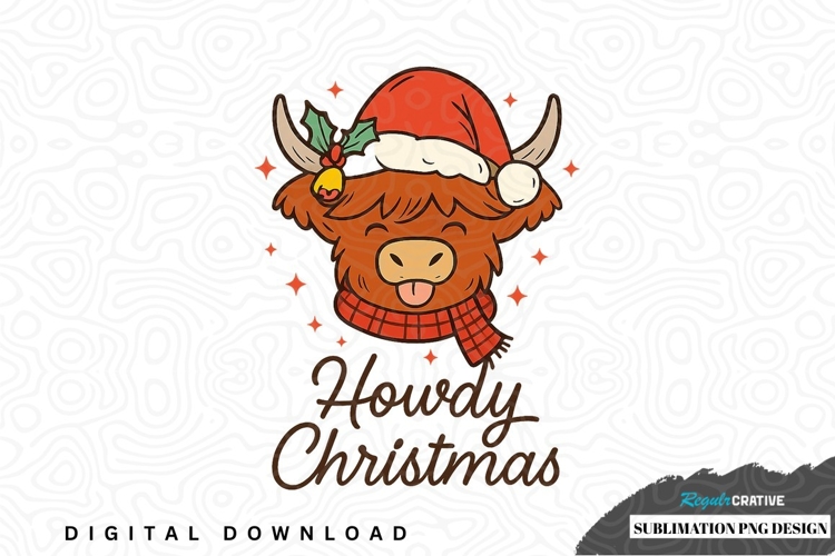 Howdy christmas highland cow sublimation png design