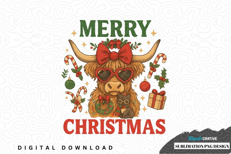 Merry christmas highland cow sublimation png design
