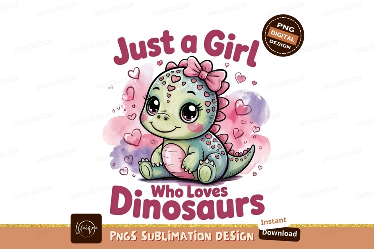 Girl Dinosaur With Hearts Sublimation Png