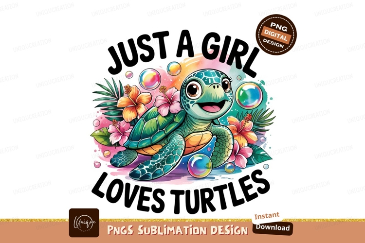 Cute Turtle Floral Design Sublimation Png