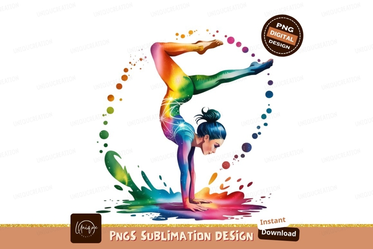 Rainbow Yoga Handstand Sublimation Png