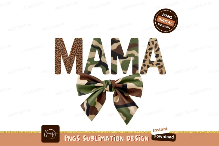 Mama Print Camouflage Bow Sublimation Png example image 1