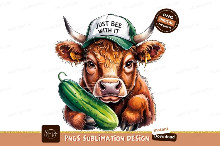 Cow With Cucumber And Cap Sublimation Png