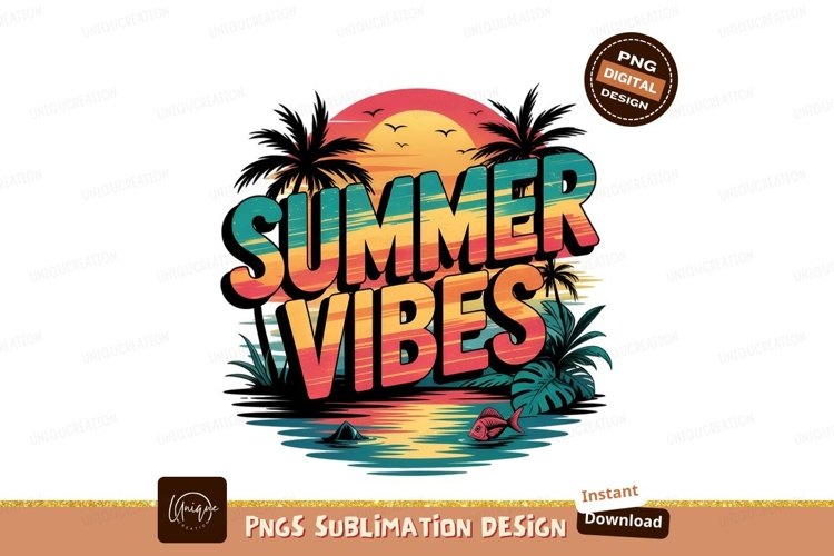 Retro Summer Vibes Ocean Sunset Sublimation Png