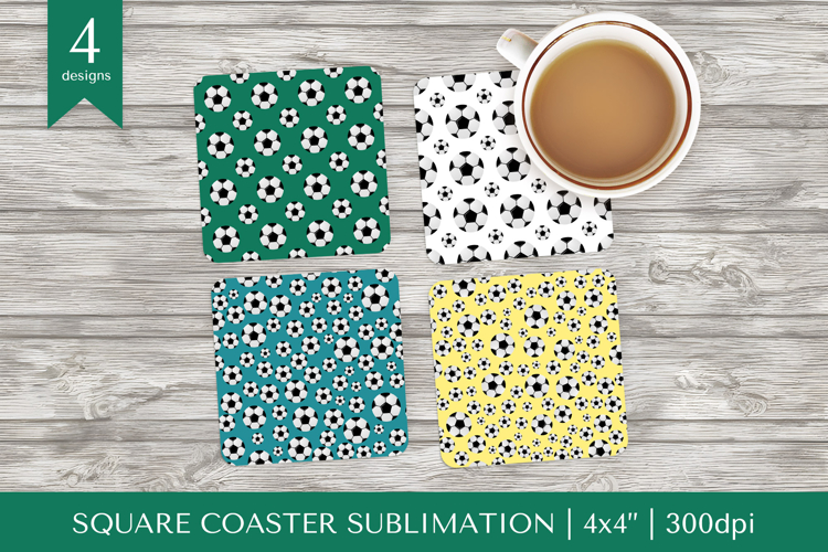 Soccer balls square coaster sublimation. Sports coaster 046
