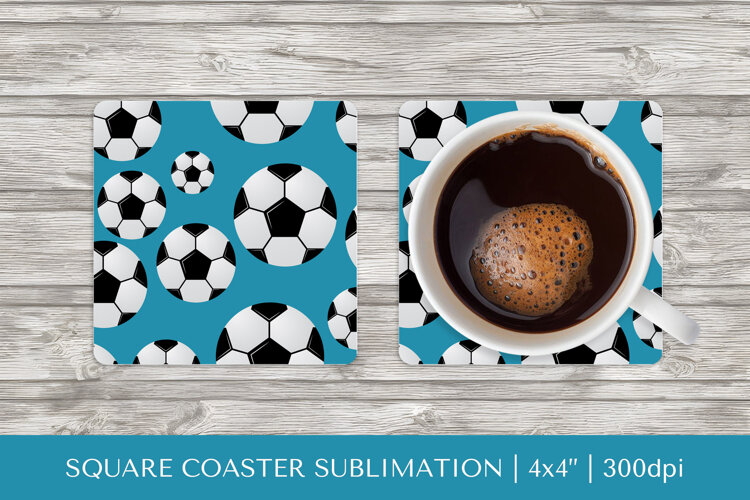 Soccer balls square coaster sublimation. Sports coaster 049 example image 1