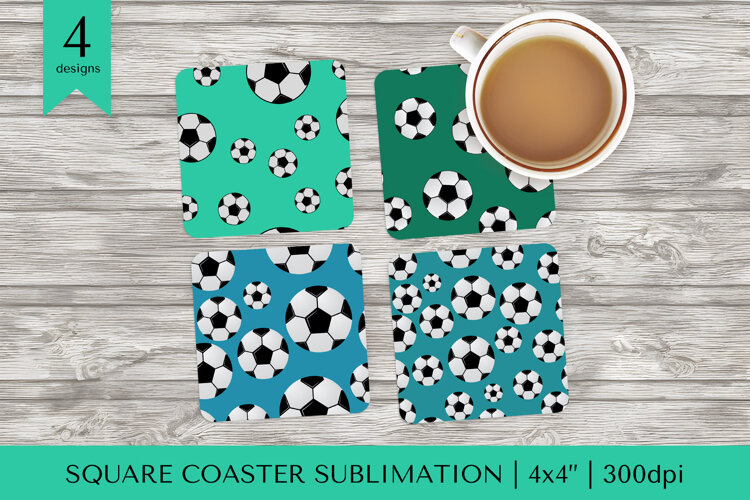 Soccer balls square coaster sublimation. Sports coaster 051 example image 1