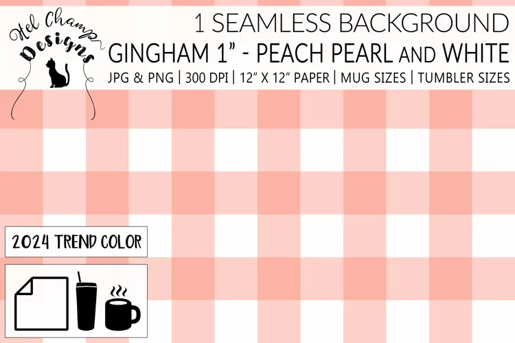 Gingham 1 inch Peach Pearl & White | Patterns | Paper
