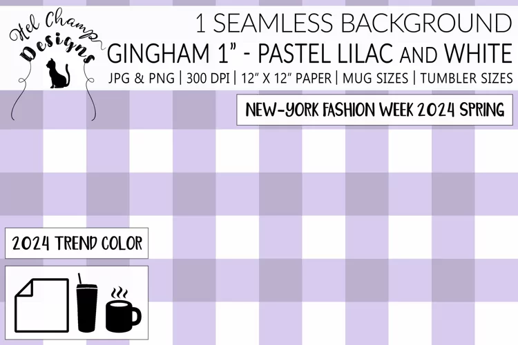 Gingham 1 inch Pastel Lilac & White | Patterns | Papers