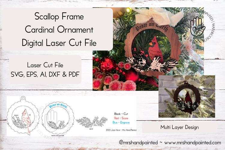 Scallop Frame Cardinal Ornament - Laser Cut File