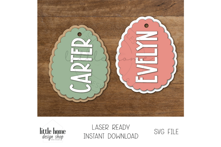 Scalloped Easter Egg Basket Name Tag, Easter Laser Files