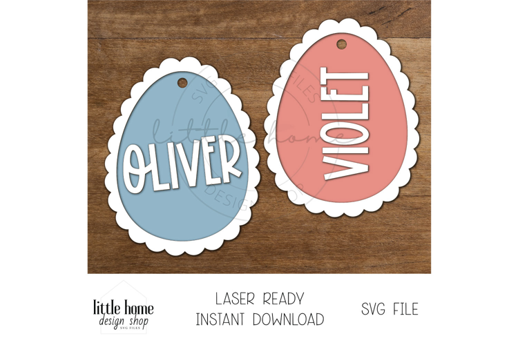 Scalloped Easter Egg Basket Name Tag, Easter Laser Files