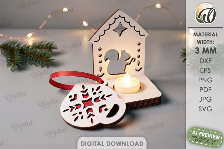 Nordic Christmas Candle Holder with Ornament Laser Cut example image 1