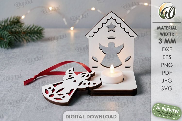 Nordic Christmas Candle Holder with Ornament Laser Cut example image 1